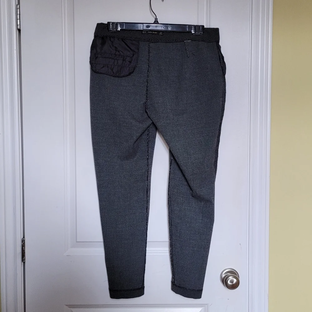 Zara pants black trousers white mini dots preppy office casual size 6 pockets - Picture 5 of 12
